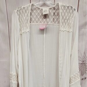 Knox Rose Cream Open Front Lace-Trim Cardigan
